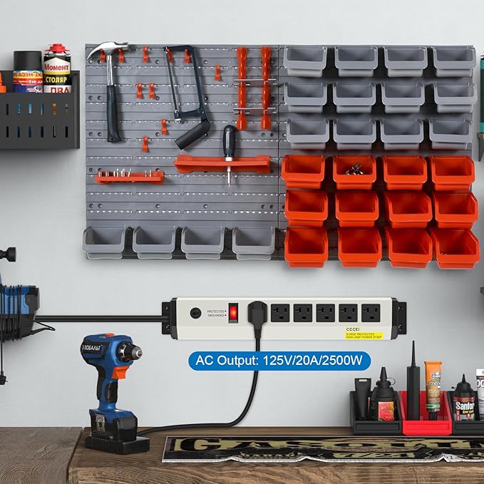 CCCEI 12 Gauge Heavy Duty Power Strip Surge Protector 4800J, 20 Amp 6 Plug Industrial Shop Garage Metal Multiple Outlets, 6 FT Extension Cord 5-15P Adapter High Amp 6-20R T-Slot 20a for Appliance.