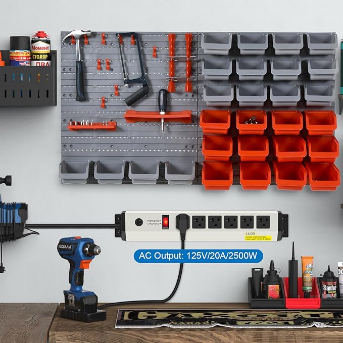 CCCEI 12 Gauge Heavy Duty Power Strip Surge Protector 4800J, 20 Amp 6 Plug Industrial Shop Garage Metal Multiple Outlets, 12 FT Extension Cord 5-15P Adapter High Amp 6-20R T-Slot 20a for Appliance.