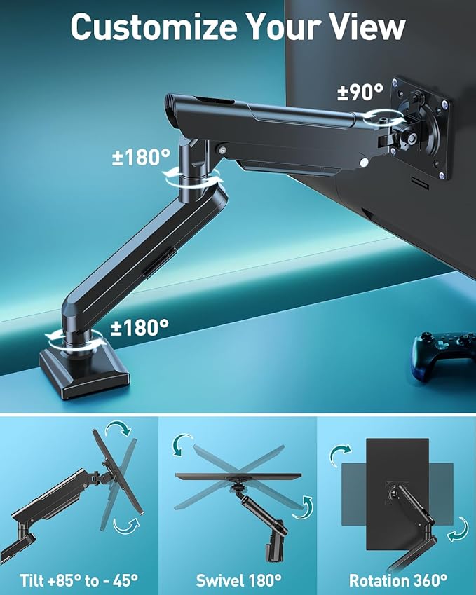 Single Monitor Desk Mount, 13-32 inch Adjustable Gas Spring Monitor Arm, Computer Monitor Stand Holder with Clamp and Grommet Base, Fits 4.4 to 22lbs Screens, VESA Mount Bracket, Black, Freelift Pro