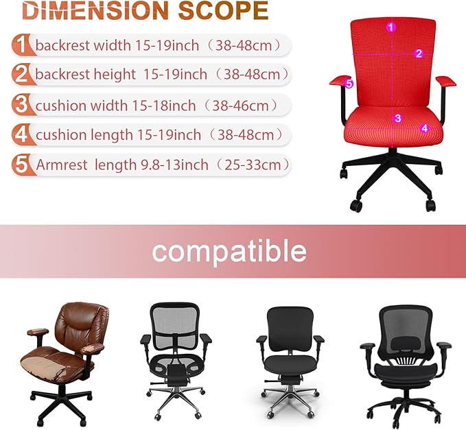 Tallew 4 Pcs Office Chair Covers Set Computer Universal Protective Stretchable Chair Seat Covers Desk Armrest Slipcovers Pads Office Cushion Backrest for Rotating (Red)