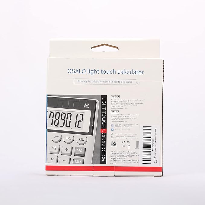 OSALO Desktop Calculator Extra Large Display 12 Digits Big Buttons Solar Accounting Calculator for Office (OS-200ML)