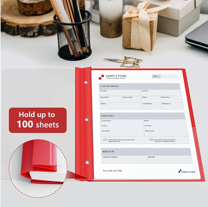 Ndsox 15 Packs Clear Front Report Covers with 3-Prong Fasteners, Plastic Project Presentation Folders Resume Document Covers with Red Back for 8.5" x 11" Letter Size Paper for School Office Business