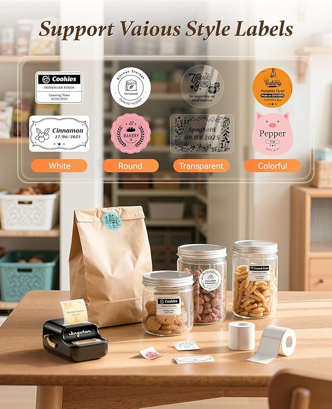 NIIMBOT B21 Inkless Label Maker, Portable Thermal Label Printer for Clothing, Address, Business, Compatible with iOS & Android, with 1 Pack 50x30mm White Label, Black