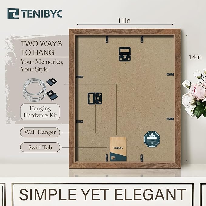 11x14 Walnut Picture Frame 3 Pack with HD Glass - Natural Brown, Solid Wood Poster Frame, Wall Gallery Frame