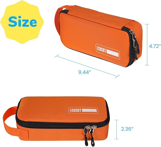 ECHSRT Pencil Case for Men Women, Large Pen Bag for Adults, Portable Pencil Pouch Aesthetic with Handle, Zipper Cases for Office Organizer Orange