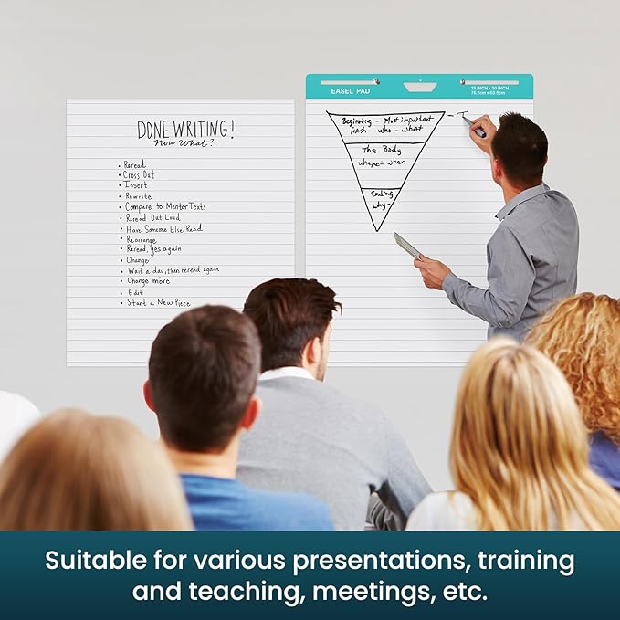 OLenyer Super Sticky Easel Pad, 25x 30IN, Large Self Stick Flip Chart Paper for Office School Classroom Supplies, 30 Sheets/Pad, 10 Pads/Pack, White, Lined