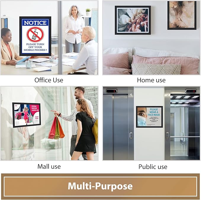 8.5"x 11"Magnetic Sign Holder, Double Sided Window Self-adhesive Frame, Transparent PVC and Strong Magnetic Display Frame for Home/Office/Poster/Certificate/Artwork Display(Black,10Pack)