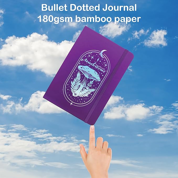 Dotted Notebook Journal 180GSM Bamboo Thick White Paper 160 Pages 5 * 5MM Dot Grid, Lay Flat Binding,Colored Silver Edges, Bookmarks and Expandable Back Pocket (BKP-1)