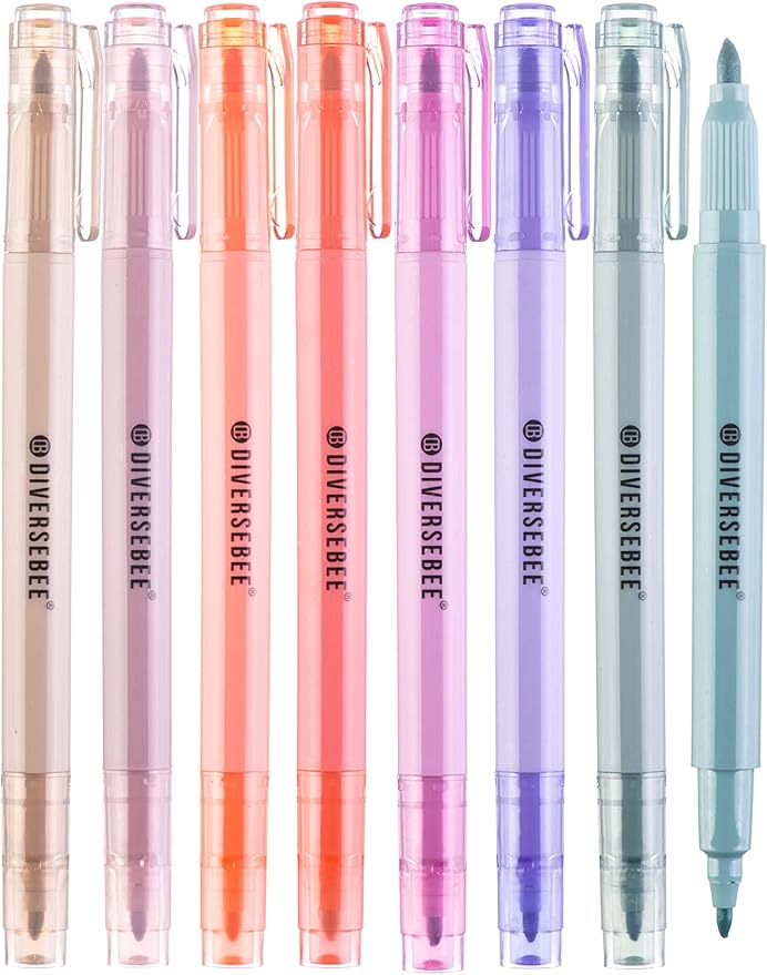 DIVERSEBEE Dual Tip Bible Highlighters and Pens No Bleed, 8 Pack Quick Dry Highlighters Set, Cute Markers, Bible Study Journaling School Office Supplies and Accessories (Boho)