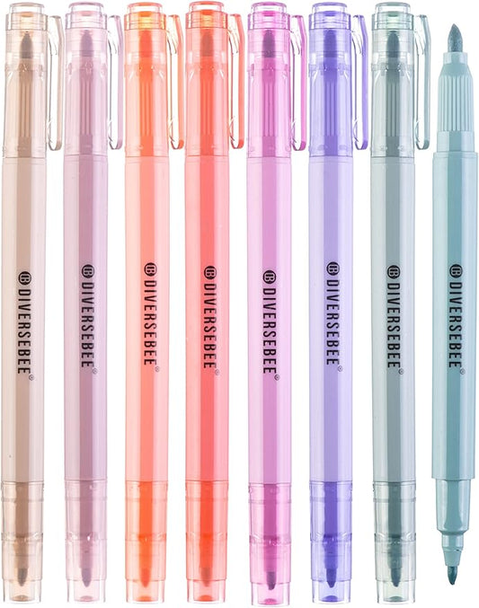 DIVERSEBEE Dual Tip Bible Highlighters and Pens No Bleed, 8 Pack Quick Dry Highlighters Set, Cute Markers, Bible Study Journaling School Office Supplies and Accessories (Boho)