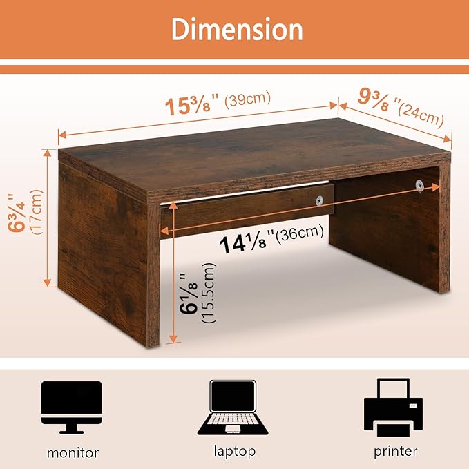 TEAMIX Higher Monitor Stand Riser-6.7 inch, Monitor Riser with Storage for Desk Small Monitor Stand TV/Screen/PC/Laptop Riser Computer Stand Desktop Shelf