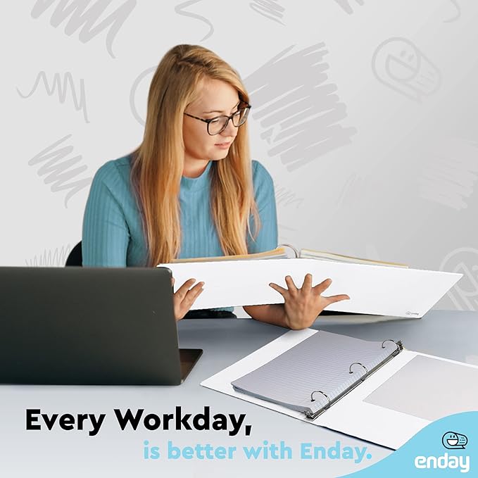 3 Ring Binder 1.5 Inch White, 1 ½ inch Binder Clear View Cover with 2 Inside Pockets, Colored School Supplies Office and Home, 6 Pack – by Enday