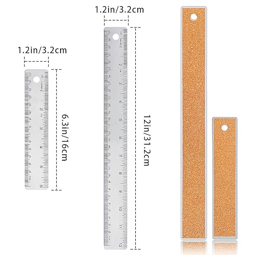 Metal Ruler 6 Inch 12 Inch Stainless Steel Metal Ruler with Cork Backing, Non-Slip Rulers with Inch and Centimeters, Straight Edge Cork Base Rulers for Student School Office Drafting Tools
