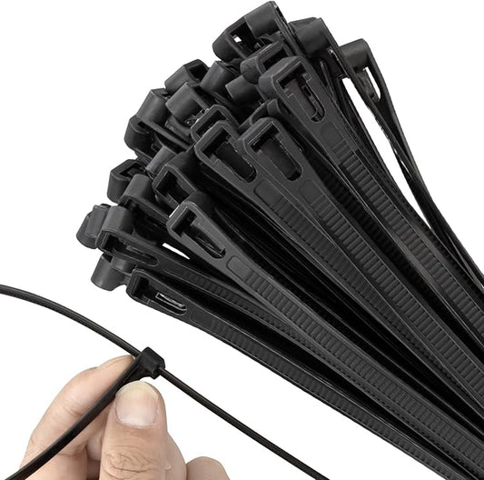 18 Inch Recoverable Reusable Zip Ties, 100PCS Black Zip Ties, Outdoor 120 lb. Cable Ties, Releasable Plastic Ties, Removable Wire Ties for Wire Management Outdoor Patio