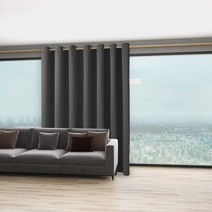 BONZER Extra Wide Room Divider Curtain Total Privacy Wall Grommet Top Thermal Insulated Blackout Curtains for Slide Window, 108L x 150W Inch (9L x 12.5W ft), 1 Panel, Dark Grey