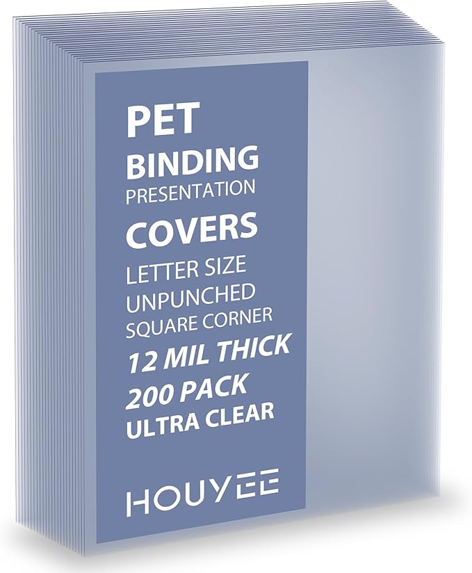 200 Pack Ultra Clear Binding Presentation Covers, Clear Covers for Binding, Polythylene Terephthalate,12 Mil,8-1/2 x 11 Inches, Letter Size