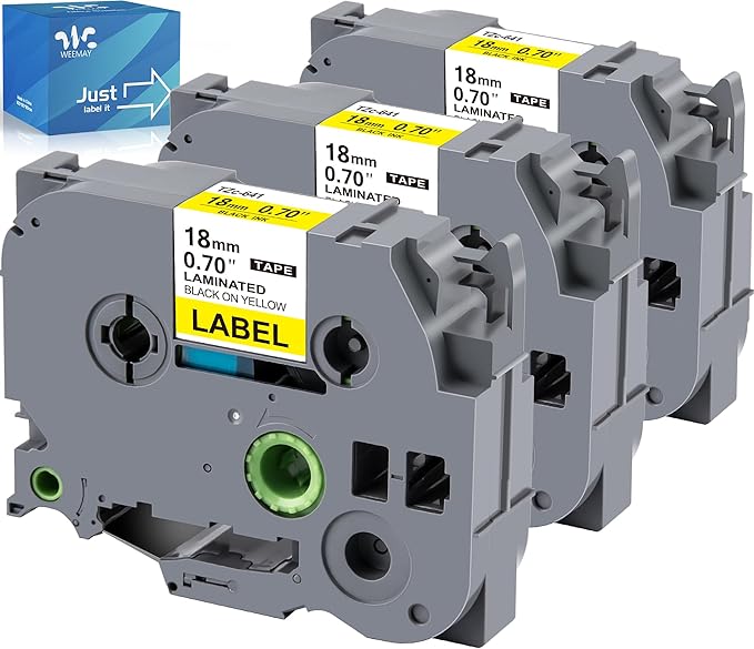 Weemay Compatible 3 Pack TZe-641 Replacement for Brother P-Touch Label Tape 18mm 0.7 Black on Yellow 3/4 TZe TZ Tape TZ-641 TZ641 TZe641 for PT-D400AD PT-D610BT PT-D600 PT-D410 Printer, 0.7" x 26.2'