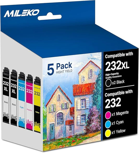 232XL Ink Cartridges Combo Pack Remanufactured Replacement for Epson 232 Ink Cartridge for Epson 232 232XL Ink Cartridges for Epson Printer Epson XP-4205 XP-4200 WF-2930 WF-2950 Printer (5 Pack