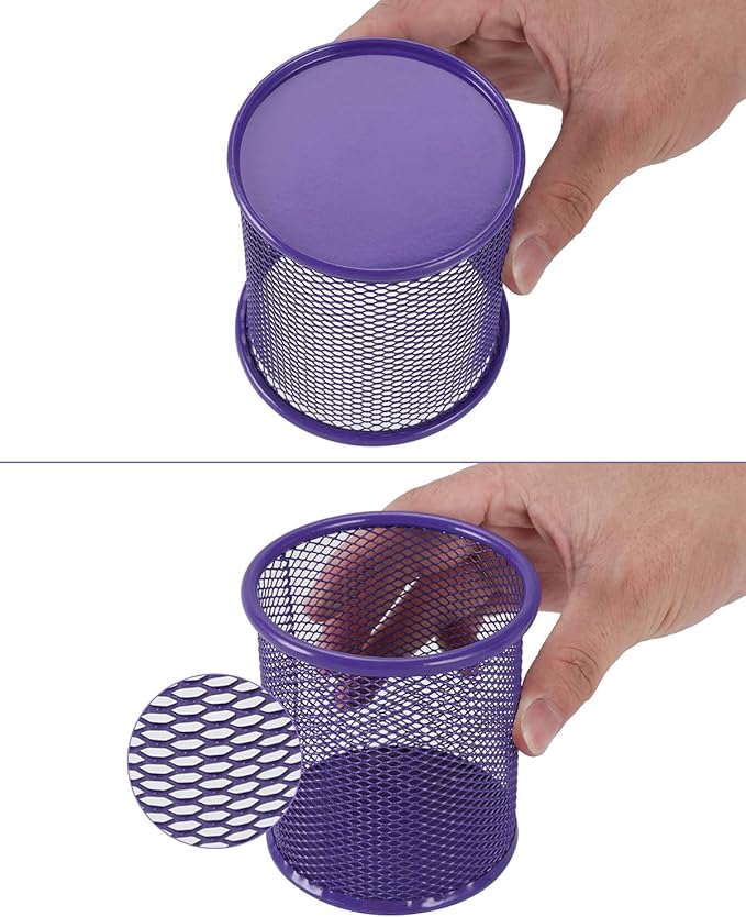 EasyPAG Round Mesh Pencil Holder 2 Pack Pen Holders Desk Pen Cups Organizer for Home, School Office, Purple