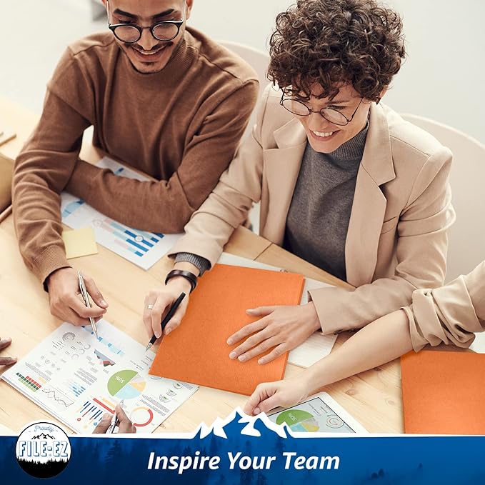 FILE-EZ Two-Pocket Folders, Orange, 25-Pack, Textured Paper, Letter Size (EZ-32565)