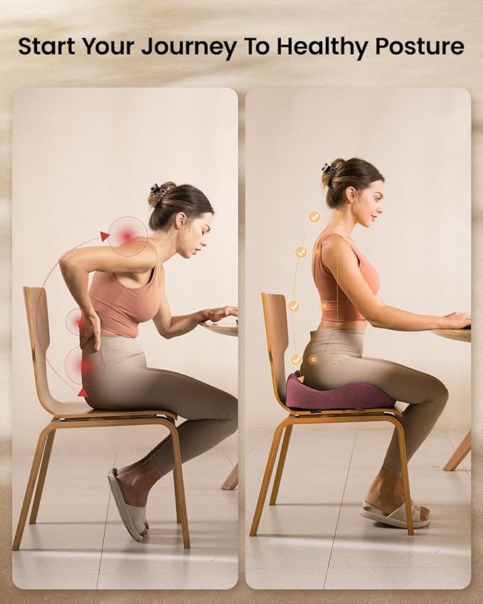 ProtoArc Seat Cushion, Office Chair Cushion for Sciatica, Coccyx Cushion, Ergonomic Memory Foam Seat Cushion for Car, Home, Pressure Relief Pad for Hip, Tailbone, All Day Comfort - Wine Red