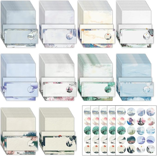 250Pcs Japanese Stationery Paper and Envelope Set with 100 Letterhead Papers and 50 Envelopes, 10 Design for Letter Writing Invitations Computer Holidays Party Notes, 8.5x11 Inch-Flower