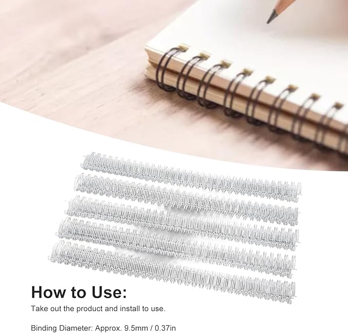 100Pcs Double Loop Wire Binding Spines, 60 Sheets, 3:1 Pitch, 34 Loop, 3/8in Diamete, for A4 Paper Documents, Files, Reports (WHITE)