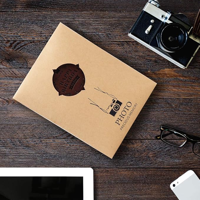 DIY Scrapbook Leather ThxMadam Vintage Scrap Book Photo Album Birthady Memories Book With 60 Black Pagse, Gift for Mum Dad Son Daughter Grandfather Grandma Girl Boy Friend Him or Her