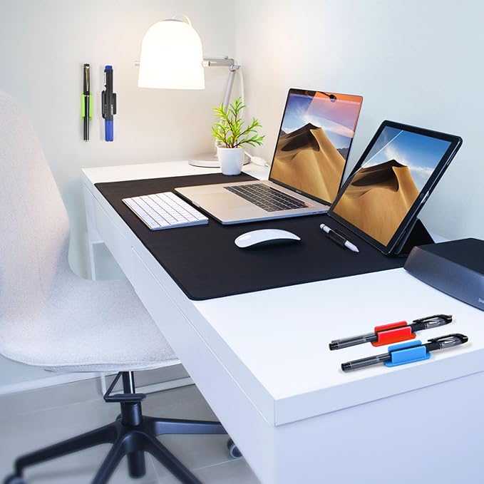 20 Pack Pen Holder Silicone,Adhesive Pen Holder for Desk,Marker Clip for Classroom Office Desk Accessories, Pencil Holder with 20 Double Sided Extra Sticky Tape (White)