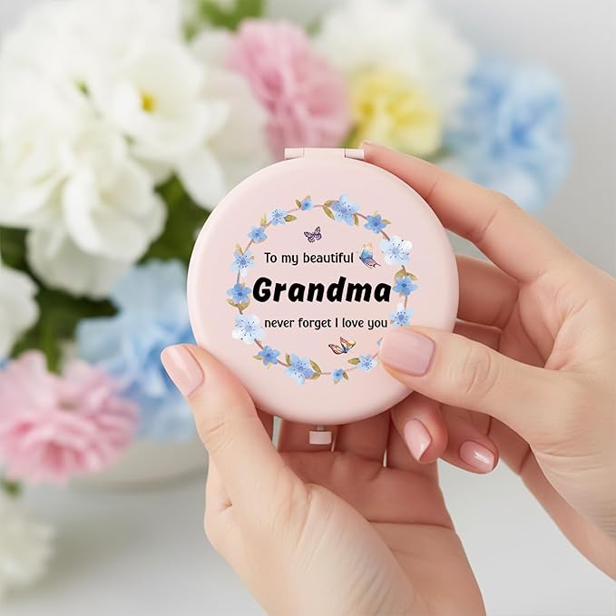 Grandma Gifts from Grankids Christmas Stocking Stuffers Grandma Birthday Gifts from Grandson Granddaughter Pink Compact Mirror Thanksgiving Valentines for Grandmother Nana