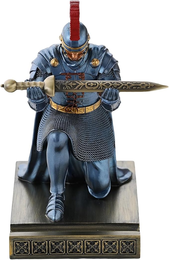 Roman Praetorian Prefect Warrior Knight Pen Holder Desk Ornament Resin Praetorian Guard Mobile Phone Stand Desk Accessories and Organizer for Office with a Letter Opener (Blue)