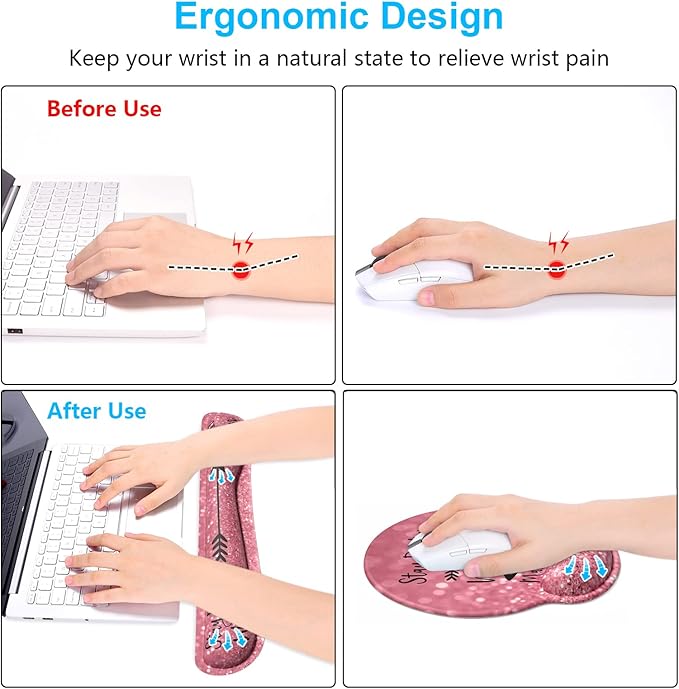 Dapesuom Keyboard Wrist Rest and Mouse Pad with Wrist Support, Cute Memory Foam Cushion for Keyboard and Mouse Set, Ergonomic Desktop Pad Rests with Non Slip Base for Easy Typing & Pain Relief, Quotes