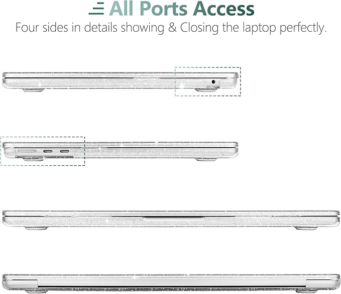DONGKE Compatible with M4 MacBook Air 15 inch Case 2025-2023 A3241 A3114 A2941 M3 M2 Retina Display Touch ID, Plastic Hard Case & Keyboard Skin for MacBook Air 15" - Sparkly Clear Bows