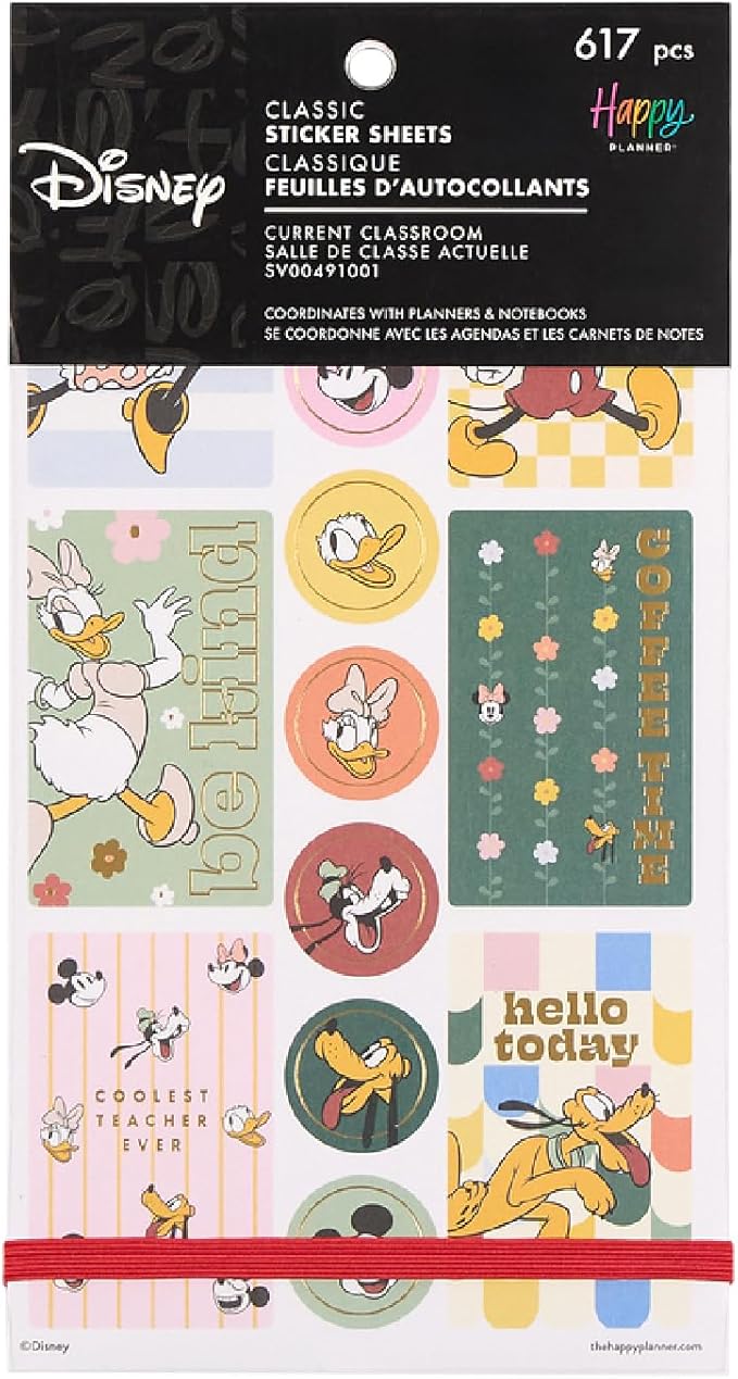 Happy Planner Disney Sticker Set for Planners, Calendars, and Journals, Easy-Peel Stickers, Scrapbook Accessories, Current Classroom, 30 Sheets, 617 Stickers Total