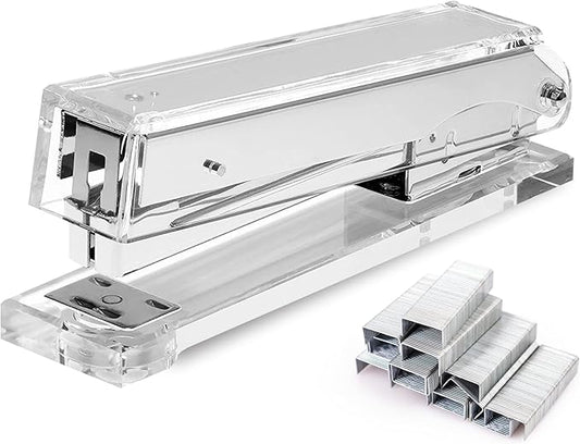 OfficeGoods Acrylic Stapler – Aesthetic & Durable Silver Desk Staple for Modern Office – Stylish & Compact Office Supplies for Women & Men