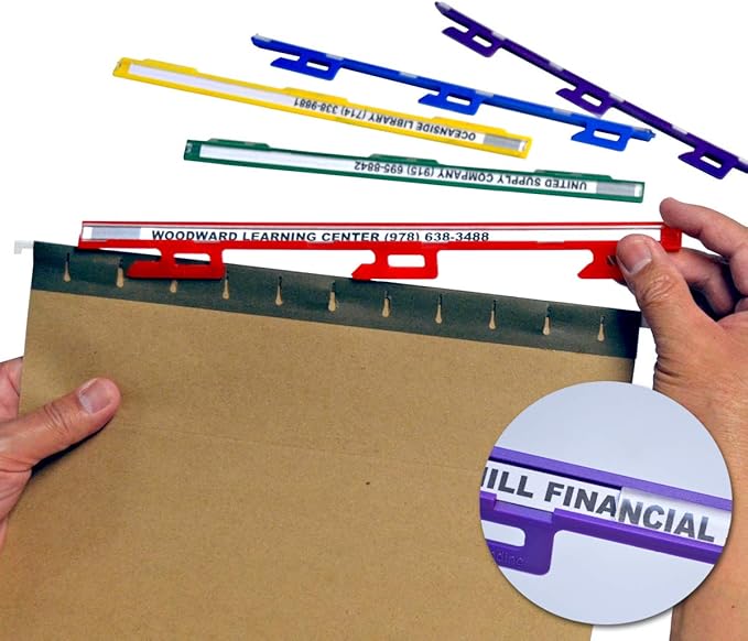 Ultimate Office MagniFile Insertable Hanging File Folder Tabs. Indexes That Double The Size of Your File Titles to Find Files Fast! (Set of 10), Assorted