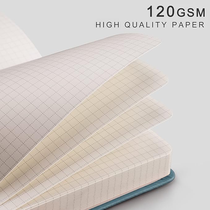 EMSHOI Graph Paper Notebook - 256 Pages A5 Graph Notebook/Journal, Hard Cover, 120gsm Thick Paper, Smooth PU Leather, Inner Pocket, 5.75'' × 8.38''-GrayBlue