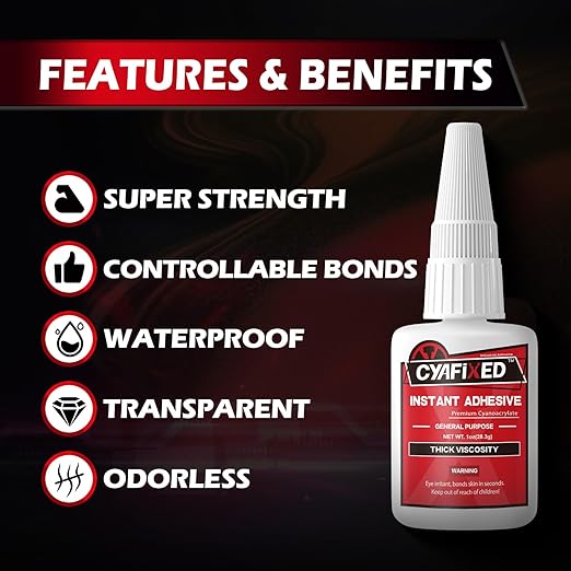 Super Glue Liquid, Instant Clear Cyanoacrylate Thick Viscosity Adhesive, Food Safe CA Glue for Shoe Sole Repair Leather Ceramic Plastic Glass Metal Wood Aquarium Porcelain Rubber Pottery Model Craft