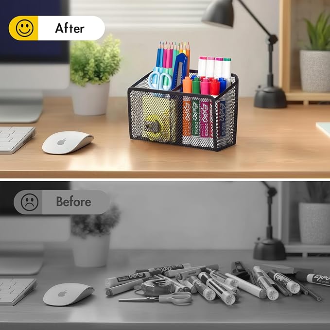 BEYGORM Magnetic Dry Erase Marker Holder for Whiteboard, Mesh Pen & Pencil Holder for Refrigerator, Strong Magnetic Basket for School Locker, Office & Classroom Organizer (Black, 1-Pack)