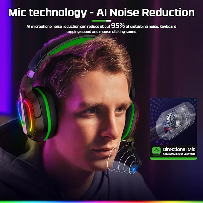 Fachixy FC200 PC Gaming Headset for PS4, PS5, Switch, Xbox One, Mac, Noise Canceling Headphones with Microphone, Computer Headset with 3.5mm Jack & RGB Light