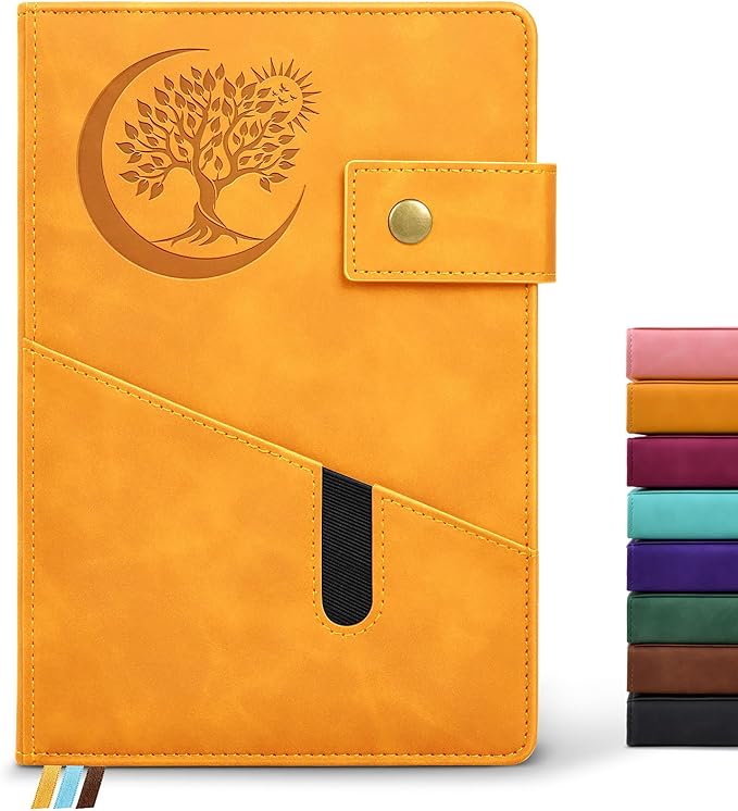 Blank Journal Notebook, A5 Hardcover Leather Sketchbook with 200 Pages Thick Blank Paper for Men Women, Unlined Drawing & Writing Journal, 5.9" x 8.4" Plain Notebook (yellow)