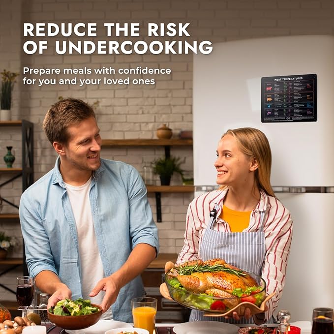 Levain & Co Meat Temperature Magnet - Beef, Poultry, Fish & Pork Cooking Chart - Horizontal - Meat Temp Magnet Kitchen Tools Cooking Gadgets - Fridge Accessories