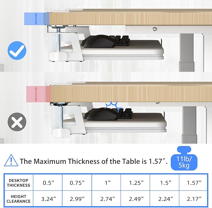 suptek Small Keyboard Tray Under Desk Pull Out with C Clamp Mount, Computer Keyboard & Mouse Tray, 20 (24.2 Including Clamps) x 11.8 inch Slide-Out Platform Computer Drawer for Typing, White, DSF1SW