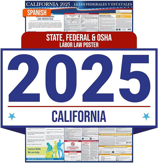 2025 California State and Federal Labor Law Poster - Spanish Version - OSHA Workplace Compliant - Mandatory Regulations Posting for Employees - All-In-One Required Compliance Posting 16" x 40" Laminated (Spanish)