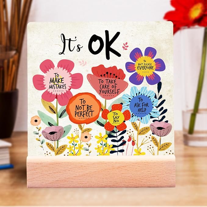 Inspirational Gifts for Teen Girls Women Birthday Christmas-Encouragement Gift Cheer Up Gifts for Friends-Motivational Sign It's OK Sign Ceramic Plaque-Mental Health Office Desk Decor
