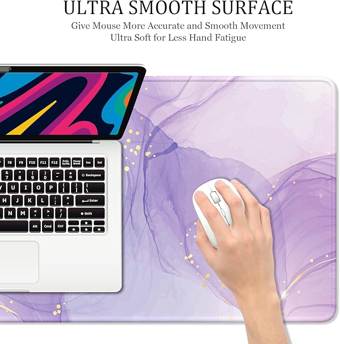 Desk Mat, 32" x 16" XXL Extended Large Gaming Mouse Pad, Desktop Decor Desk Pad, Cute Men Women Office Supplies and Accessories, XL Mouse Mat for Laptop & Keyboard, Minimalism Purple Marble
