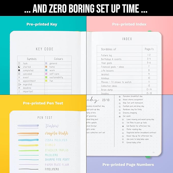 Bullet Dotted Journal Dot Grid Notebook | A5 Daily Journaling Notebooks for Personal Writing, Work, Women | 120gsm Thick Paper, Hard cover, Lay Flat Binding | 5x7 Journals Cuaderno Libretas de apuntes