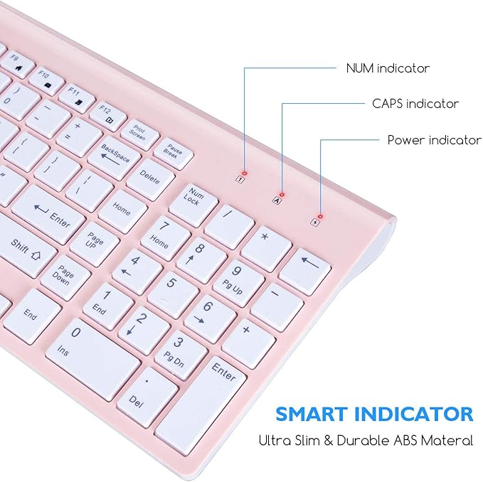 cimetech Wireless Keyboard and Mouse Combo, Compact Full Size Wireless Keyboard and Mouse Set 2.4G Ultra-Thin Sleek Design for Windows, Computer, Desktop, PC, Notebook, Laptop - Pink