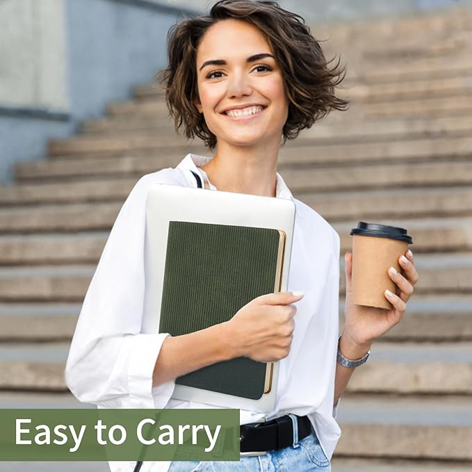 Lined Journal Notebook for Work College Ruled Note Book 7.2"x9.6" B5 PU Leather Daily Journaling 160 Pages for Women Men Writing Home School Supplies Business (Khaki/Green)