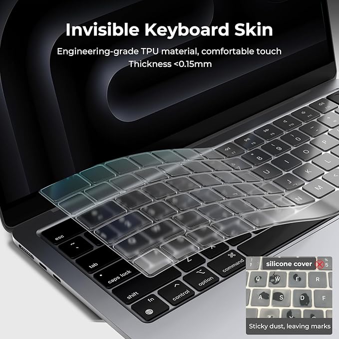EooCoo Premium Keyboard Cover Skin Ultra Thin Protector, Compatible with M5 MacBook Pro 14" 16" M4 M3 M2 M1 Pro Max Chip, 2025-2021 MacBook Air 15" 13.6" M4 M3 M2 Chip, Clear